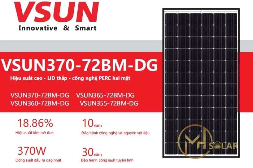 Tấm Pin Mặt Trời VSUN 370W Mono 72 Cell