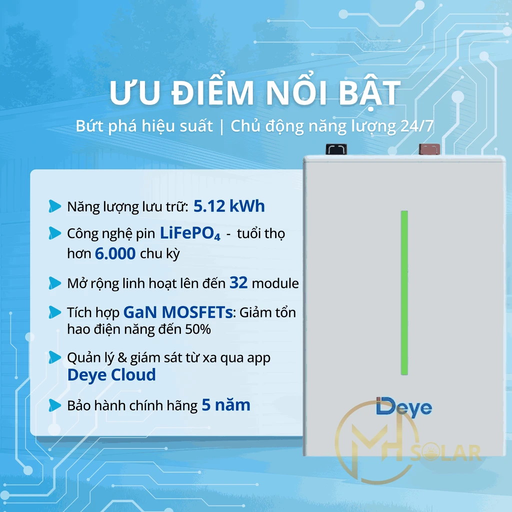 Pin lưu trữ Deye SE-F5-E 5,12kWh – Pin Lithium LiFePO4 Cho Điện Mặt Trời