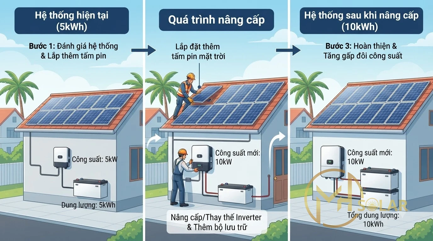 Kinh Nghiệm Nâng Cấp Hệ Thống Điện Mặt Trời 5kW Lên 10kW khi mới mua ô tô điện
