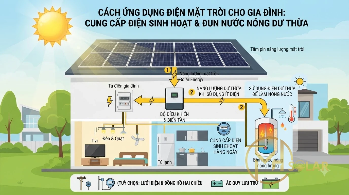 Cách Ứng Dụng Điện Mặt Trời Kết Hợp Nước Nóng Gia Đình