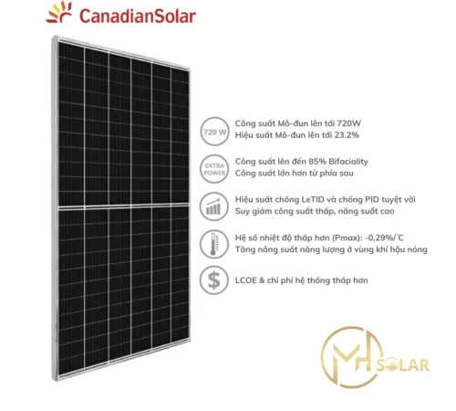 Tấm Pin Năng Lượng Mặt Trời Canadian Solar 720W 2 Mặt Kính